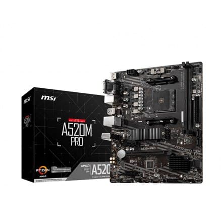 MSI | A520M PRO | Processorfamilie AMD | Processor socket AM4 | DDR4 | Hukommelsespladser 2 | Antal SATA-stik | AMD chipset