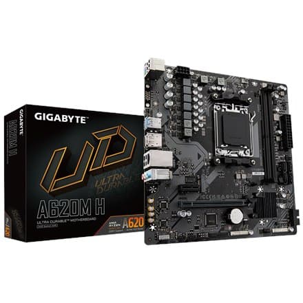 Gigabyte | A620M H 1,0 M/B | Processorfamilj AMD | Processorsockel AM5 | DDR5 DIMM | Minnesplatser 2 | Hårddisk som stöds