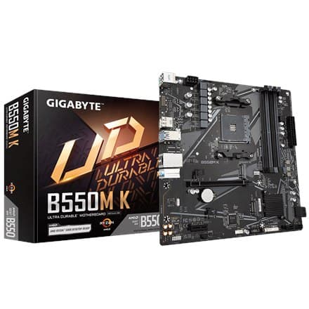 Gigabyte | B550M K 1,0 M/B | Processorfamilj AMD | Processorsockel AM4 | DDR4 DIMM | Minnesplatser 4 | Hårddisk som stöds
