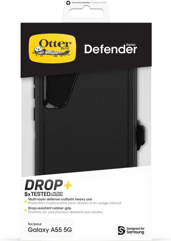 OtterBox Defender Fodral - Levereras till Samsung Galaxy A55 Baksida - Svart