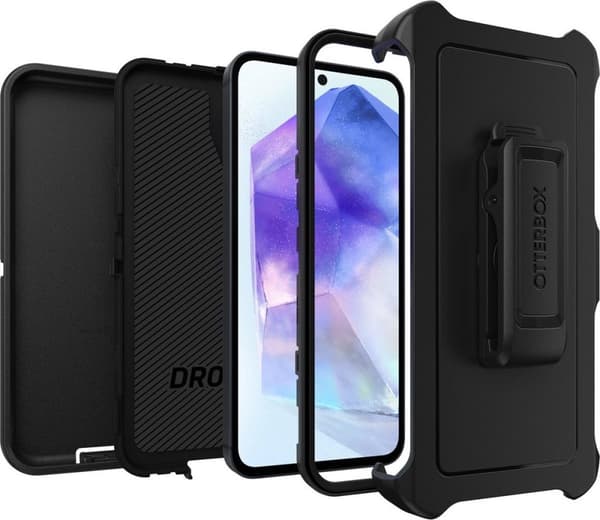 OtterBox Defender Fodral - Levereras till Samsung Galaxy A55 Baksida - Svart