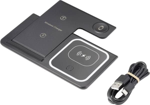 Renkforce RF-QiWC3in1-01 induktiv laddstation Ladda upp till 3 enheter samtidigt, för Qi-