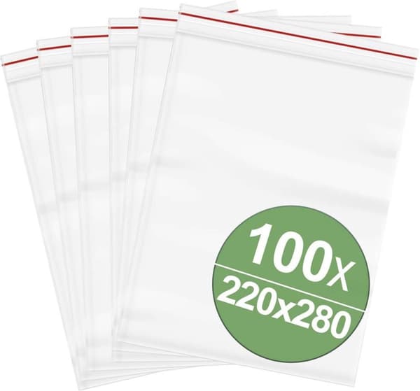 Återförslutningsbar påse utan etikettremsa (bxh) 220 mm x 280 mm transparent polyeten