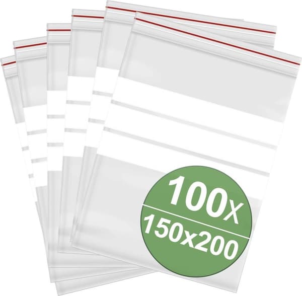 Återförslutningsbar påse med etikettremsa (bxh) 150 mm x 200 mm transparent polyeten