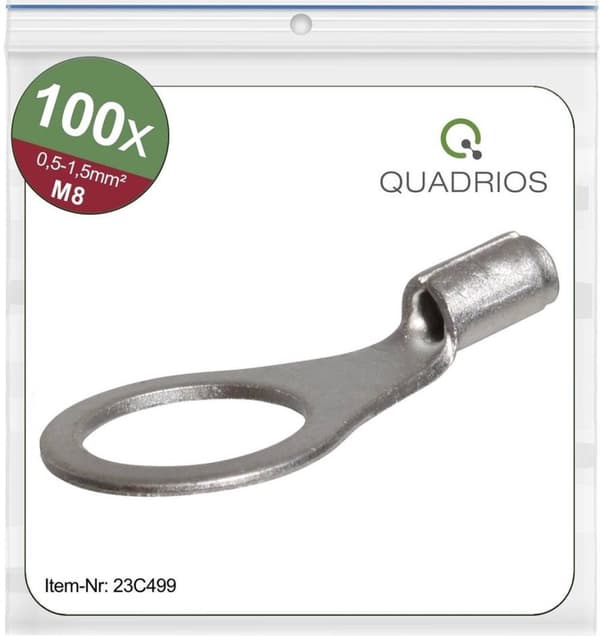 Quadrios 23C499 tvärsnittsringkabelsko (max.) = 1,5 mm² hål Ø = 8,5 mm oisolerad 100 stycken (23