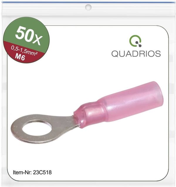 Quadrios 23C518 tværsnit ringkabelsko (maks.) = 1,5 mm² hul Ø = 6,5 mm delvist isoleret 50
