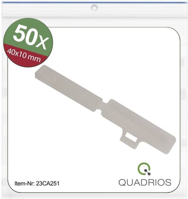 Quadrios 23CA251 23CA251 skilteholder Monteringsmetode: kabelbinder Mærkningsområde: 9,5 x 41 mm Gennemsigtig