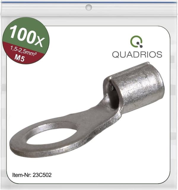 Quadrios 23C502 tvärsnittsringkabelsko (max.) = 2,5 mm² hål Ø = 5,3 mm oisolerad 100 stycken (23