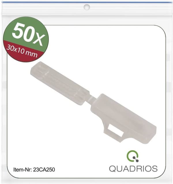 Quadrios 23CA250 23CA250 skilteholder Monteringsmetode: kabelbinder Mærkningsområde: 9,5 x 30 mm Gennemsigtig