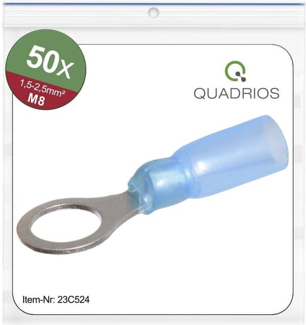 Quadrios 23C524 tværsnit ringkabelsko (maks.) = 2,5 mm² hul Ø = 8,5 mm delvist isoleret 50