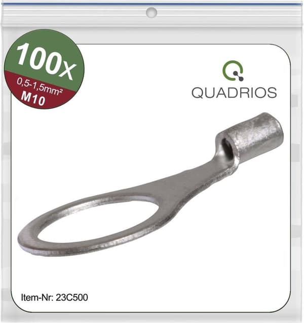 Quadrios 23C500 tværsnit ringkabelsko (maks.) = 1,5 mm² hul Ø = 10,5 mm uisoleret 100 stk. (2