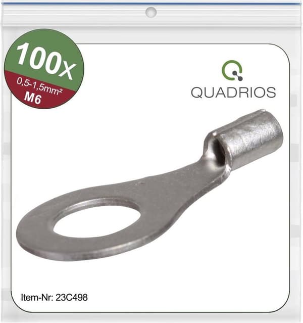 Quadrios 23C498 tvärsnittsringkabelsko (max.) = 1,5 mm² hål Ø = 6,5 mm oisolerad 100 stycken (23