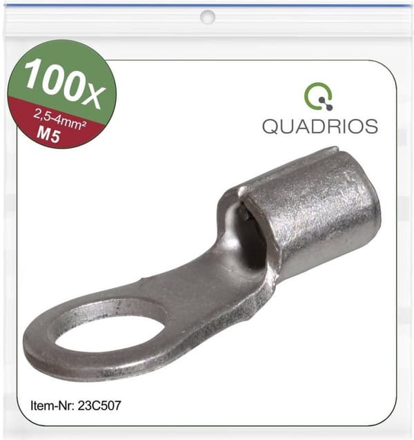 Quadrios 23C507 tværsnit ringkabelsko (maks.) = 4 mm² hul Ø = 5,3 mm uisoleret 100 stk. (23C5)