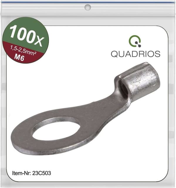 Quadrios 23C503 tvärsnitt ringkabelsko (max.) = 2,5 mm² hål Ø = 6,5 mm oisolerad 100 stycken (23
