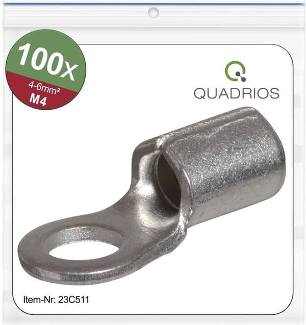 Quadrios 23C511 tværsnit ringkabelsko (maks.) = 6 mm² hul Ø = 4,3 mm uisoleret 100 stk. (23C5)