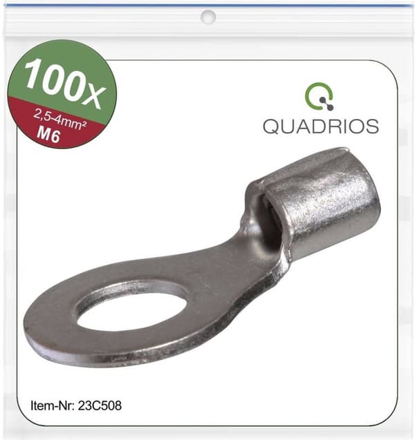 Quadrios 23C508 tværsnit ringkabelsko (maks.) = 4 mm² hul Ø = 6,5 mm uisoleret 100 stk. (23C5)