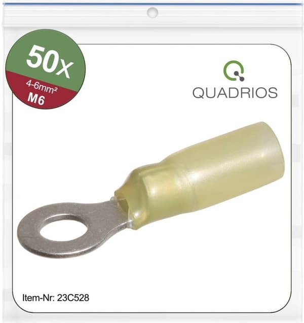 Quadrios 23C528 tvärsnittsringkabelsko (max.) = 6 mm² hål Ø = 6,5 mm delvis isolerad 50 s