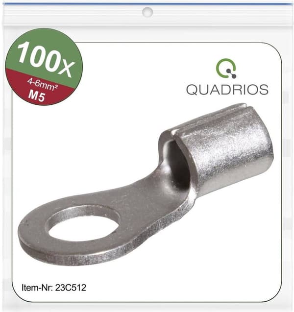 Quadrios 23C512 tværsnit ringkabelsko (maks.) = 6 mm² hul Ø = 5,3 mm uisoleret 100 stk. (23C5)
