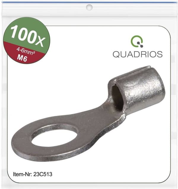 Quadrios 23C513 tværsnit ringkabelsko (maks.) = 6 mm² hul Ø = 6,5 mm uisoleret 100 stk. (23C5)