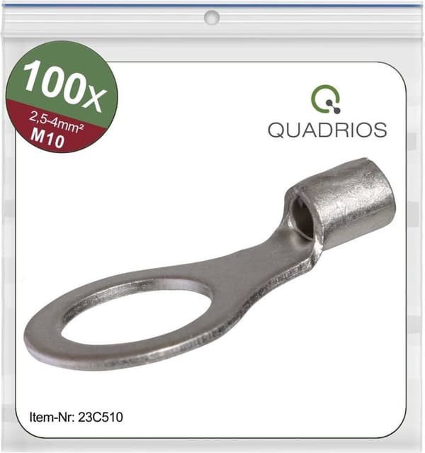 Quadrios 23C510 tvärsnittsringkabelsko (max.) = 4 mm² hål Ø = 10,5 mm oisolerad 100 stycken (23C