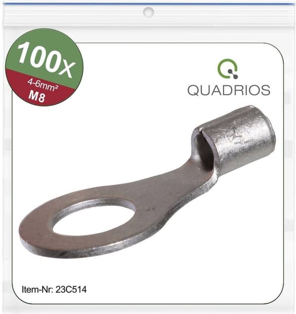 Quadrios 23C514 tvärsnittsringkabelsko (max.) = 6 mm² hål Ø = 8,5 mm oisolerad 100 stycken (23C5)