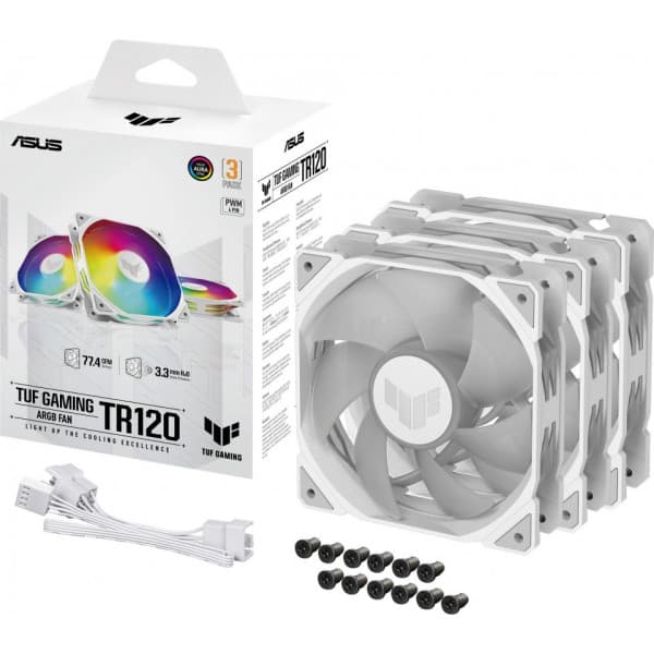 Asus TUF Gaming TR 120 ARGB PWM-fläkt, 120 mm, vit, 3-pack