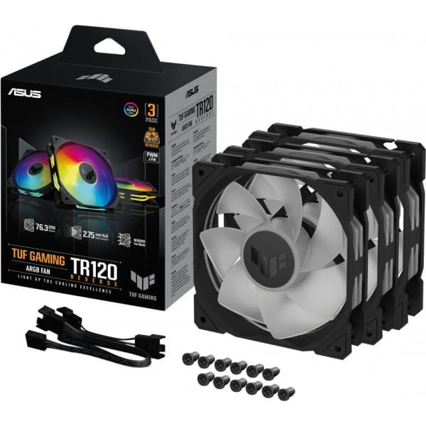 Asus TUF Gaming TR 120 ARGB Reverse PWM -fläkt, 120 mm, svart, 3-pack