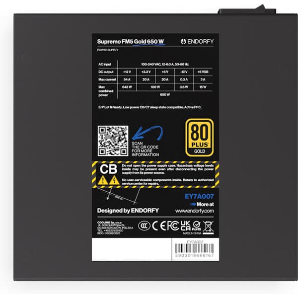 Endorfy Supremo FM5 Gold 650 W -ATX-strømforsyning, sort