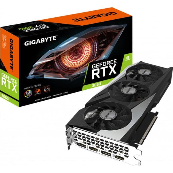 Gigabyte GeForce RTX 3060 GAMING OC 12G 2.0 grafikkort Sort, Rustfrit stål