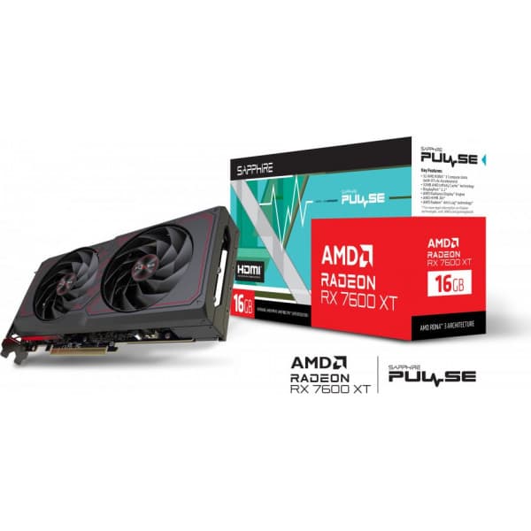 Sapphire PULSE AMD Radeon RX 7600 XT-grafikkort Svart