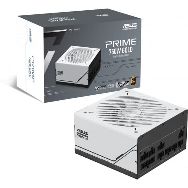 ASUS Prime 750W Gold ATX 3.0 -ATX-strømforsyning, 750 W Sort, Hvid
