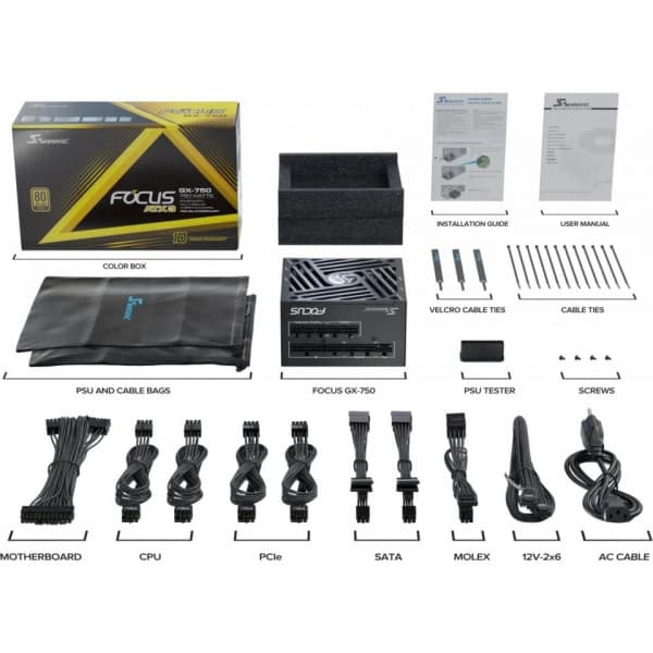 Seasonic FOCUS GX-1000 ATX 3.1 (2024) -strømforsyning, sort, 1000 W