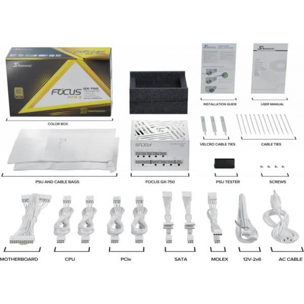 Seasonic FOCUS GX-750 ATX 3.1 (2024) -strømforsyning, hvid, 750 W
