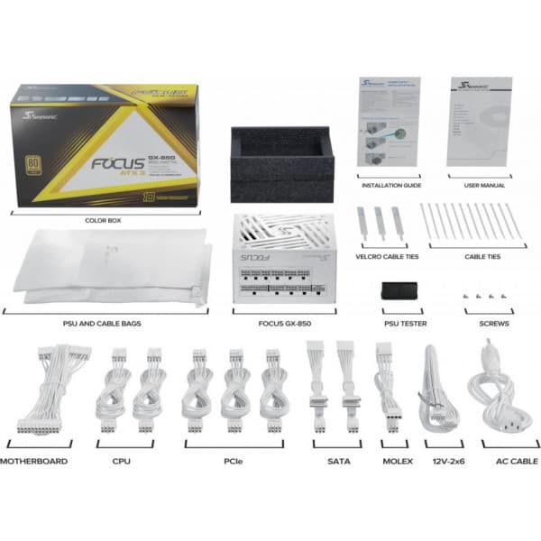 Seasonic FOCUS GX-850 ATX 3.1 (2024) -strømforsyning, hvid, 850 W