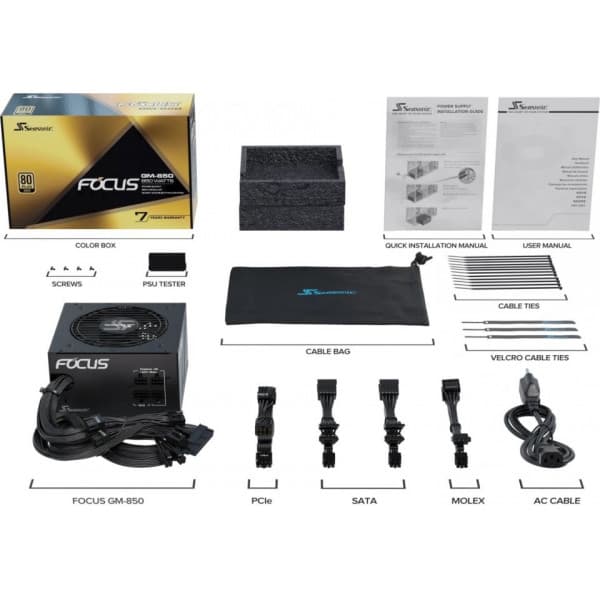 Seasonic FOCUS GM-850 ATX-strømforsyning, sort, 850 W
