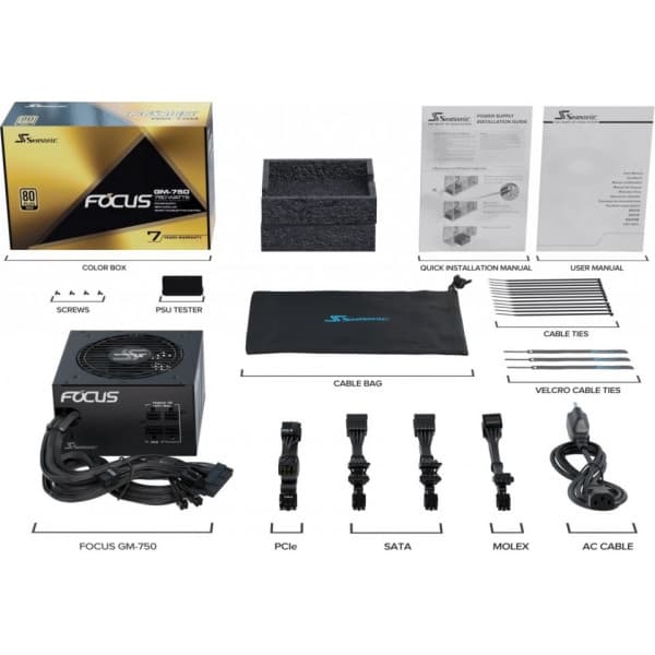 Seasonic FOCUS GM-750 ATX-netværksaggregat, sort, 750 W