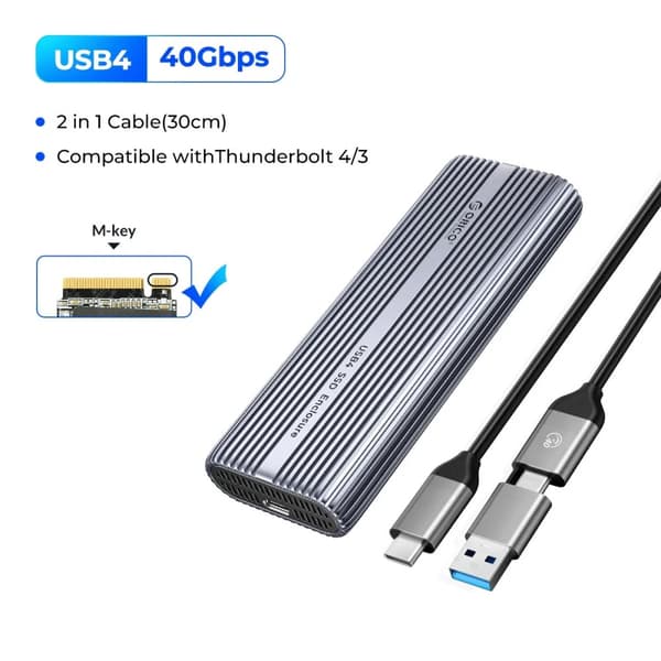 NVMe SSD -kotelo, 10 Gbps tiedonsiirto, työkaluvapaa asennus,USB4 fanilla