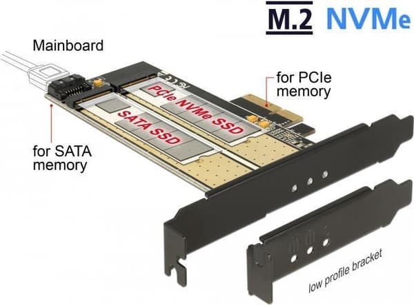 DeLOCK - Lagercontroller - M.2 - M.2-kort / SATA 6 Gb/s lav profil - 6 Gbit/s - PCIe x4