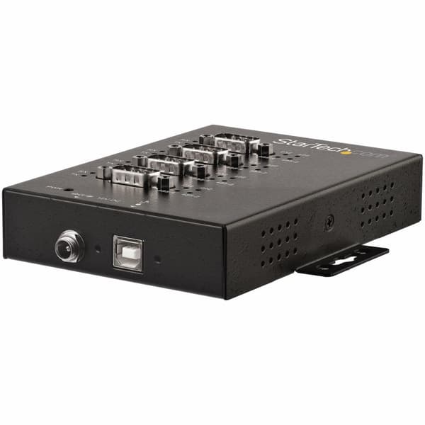 StarTech.com 4-portars seriell USB-hubb till RS-232/422/485-adapter, industriell USB 2.0 till DB9 seriell omvandlarnav, IP30-klassad, Din-skena monter