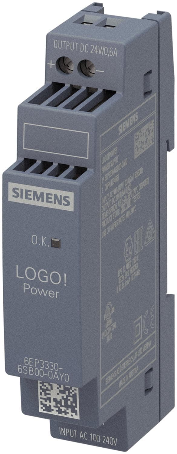 Siemens 6EP3330-6SB00-0AY0. Virtalähde: Sisä, Tuotteen väri: Monivärinen, Alkuperämaa: Itävalta. Paino: 100g Pakkauksen leveys: 67 mm, pakkaussyvyys: Monivärinen