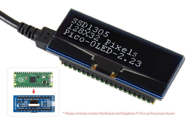 2,23 tommer OLED-displaymodul til Raspberry Pi Pico