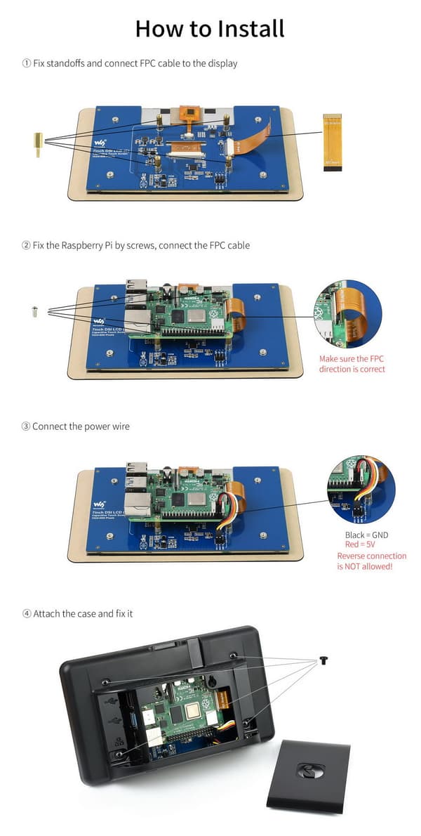 Kapacitiv 7-tums IPS-pekskärm för Raspberry Pi 1024x600 i skyddande fodral
