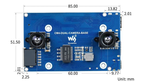 Binokulaarinen kameramoduuli Raspberry Pi CM4:lle ja liitäntälaajentimella