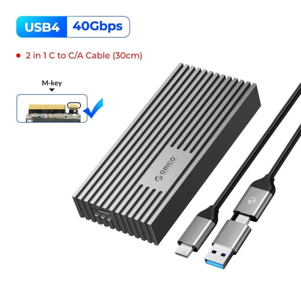 NVMe M.2 SSD Kabinet, 40Gbps Overførselshastighed, Kompatibel med Windows/Mac/Linux,USB4-40GBPS-grå