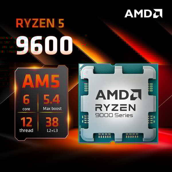 AMD Ryzen 5 9600, 6 kärnor, 12 trådar, 5.4GHz Boost-klocka