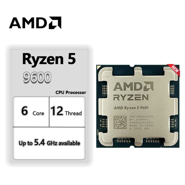 AMD Ryzen 5 9600, 6 kärnor, 12 trådar, 5.4GHz Boost-klocka
