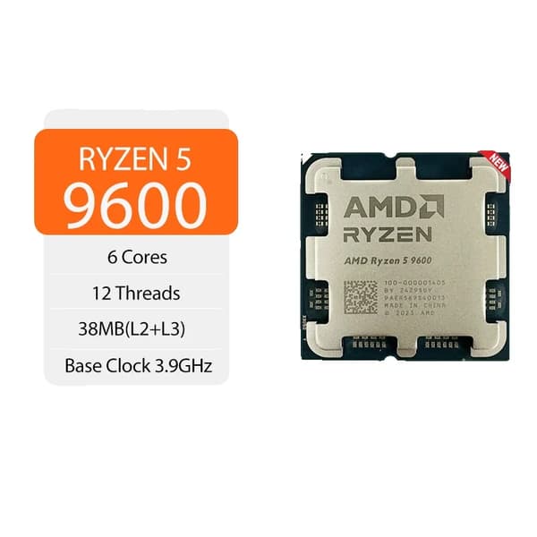 AMD Ryzen 5 9600, 6 kärnor, 12 trådar, 5.4GHz Boost-klocka