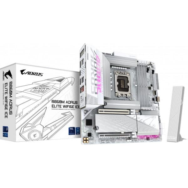 Gigabyte B860M Aorus Elite WiFi6e Ice Micro-ATX-moderkort, LGA 1851