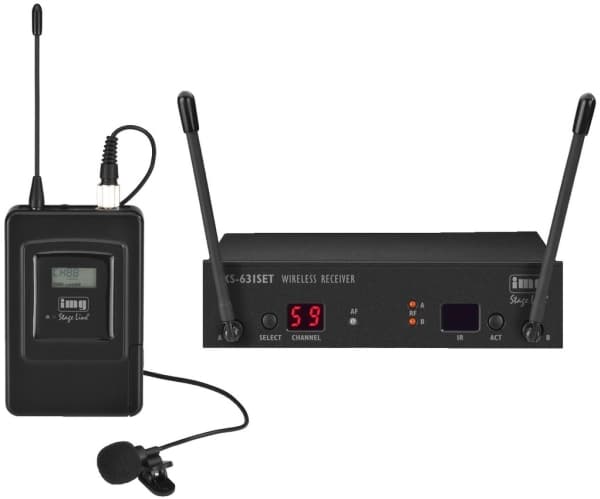 Monacor TXS-631SET, Lavalier-mikrofon, 30 m, 50 - 18000 Hz, Rack-monteringsmottaker, Metall, Kroppspakkesender