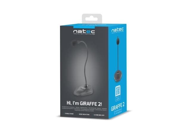 NATEC Giraffe 2, Pc-mikrofon, -55 dB, 20 - 20000 Hz, 2200 ohm (O), 58 dB, Omniretningsbestemt